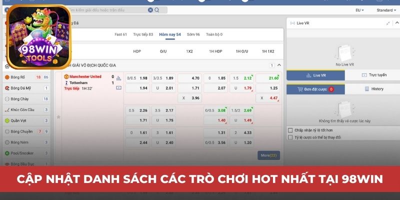 Cập nhật danh sách các trò chơi hot nhất tại 98win 