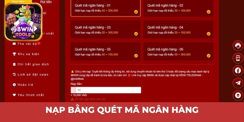 Nạp bằng quét mã ngân hàng